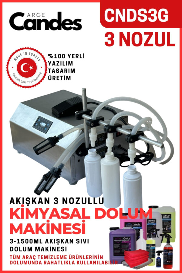 Üç Nozullu Oto Bakım Kimyasalları Dolum Makinesi