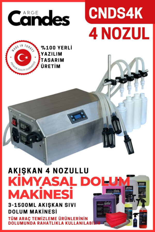 Dört Nozullu Elektirikli Oto Bakım Kimyasalları Dolum Makinesi